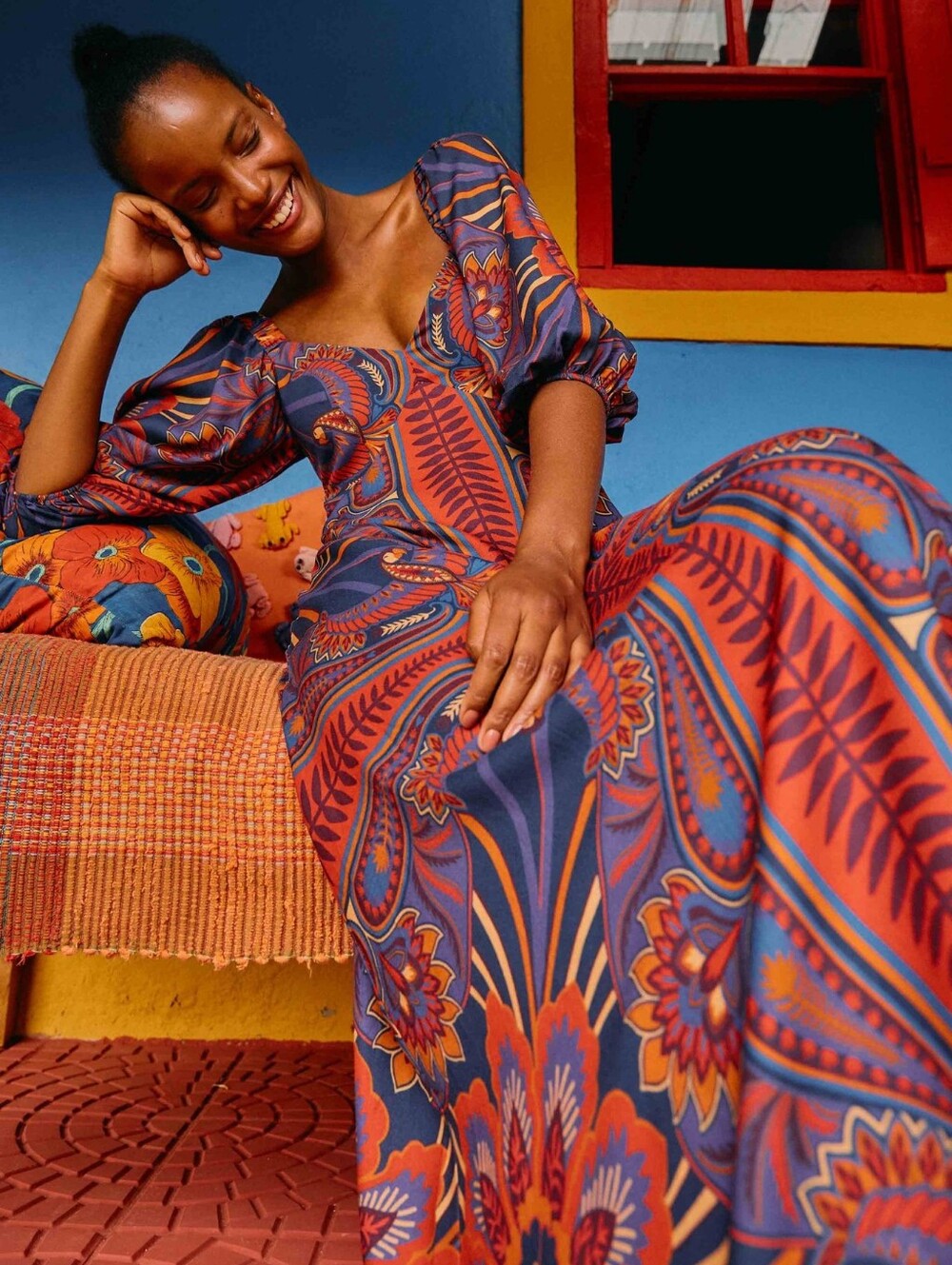 FARM RIO | $240 Macaw Arabesque Puff Sleeve Maxi Dress - Picture 2 of 6